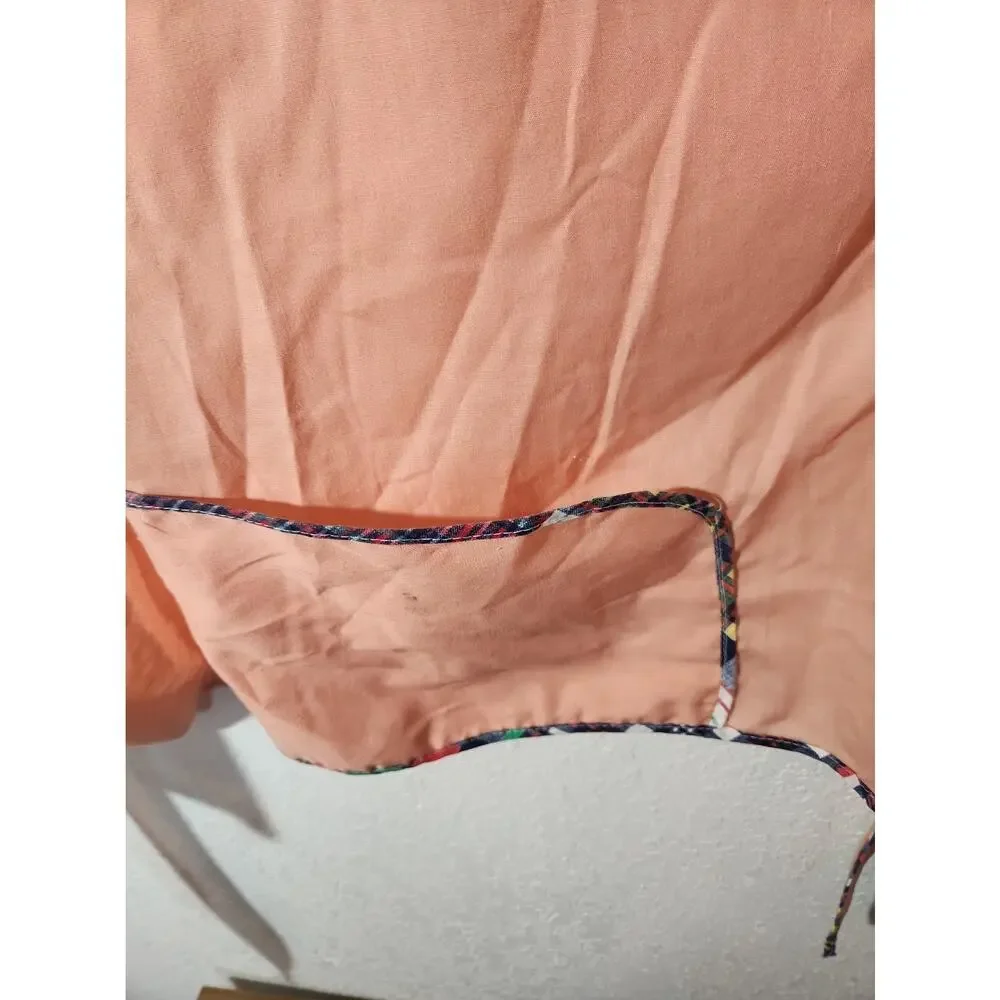 Vintage Handmade Womens Full Bib Apron Peach Floral Trim Pocket Cottagecore